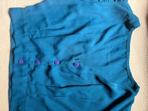 Teal Puff Sleeve Button-Up Crop Top