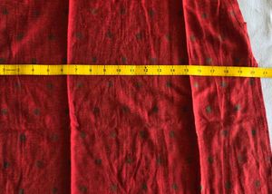Red Printed Kurta with Embroidered Neck