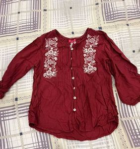 Embroidered Maroon Kurta Top