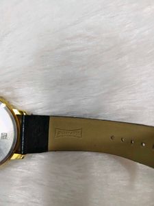 Sonata Gold Dial Watch with Black Leather Strap