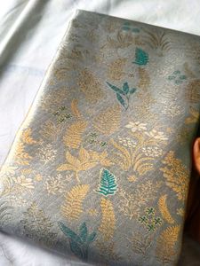 Exquisite Grey Silk Saree with Gold Border