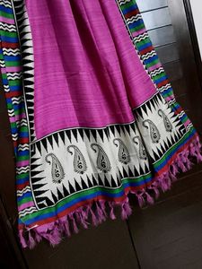 Dark Pink Bhagalpuri Tussar Silk Dupatta