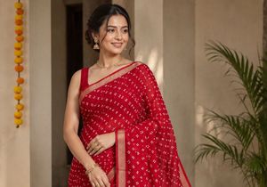 Vibrant Red Saree bandhani print