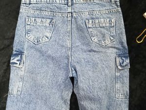 Vintage Wash Denim Cargo Pants