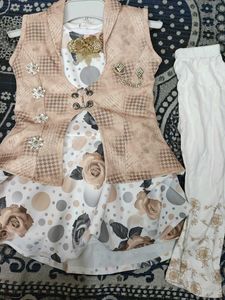 Girls Rose Print Dress with Vest