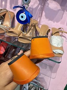 Zara Orange Satin Block Heels
