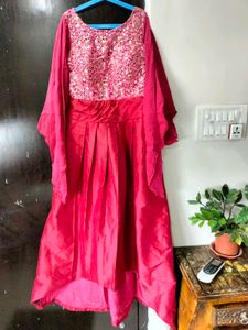 Stunning Pink Sequined Ethnic High low patter Gown