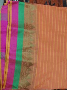 Elegant Orange Saree with Multi-Color Border