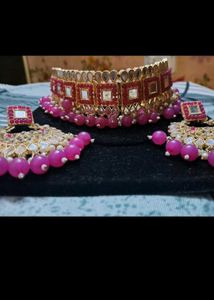 Beautiful pink and cream saree with Mqtching Neckl