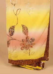 Stunning Yellow &amp; Peach Ombre Saree with Sequins