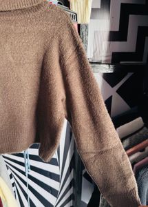 Brown Turtleneck Crop Sweater