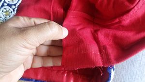 Red saree Set with blue velvet border