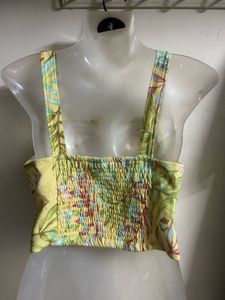Yellow Floral Button-Up Crop Top