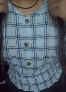 Checked Button-Up Cropped Top