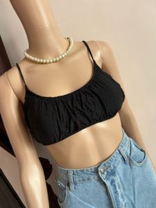 Black Smocked Crop Top