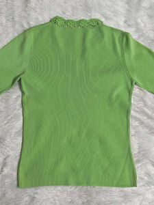 Lime Green V-Neck Knit Top