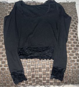 Black Lace Trim Long Sleeve Top 🕷️