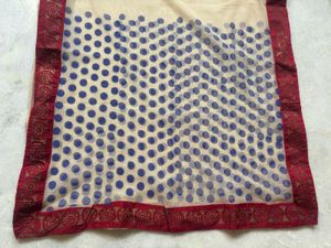 * Net Dupatta with Blue Polka Dots and Red Border