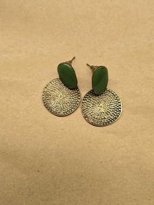Green Stone & Gold Dangle Earrings