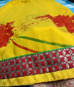 Vibrant Yellow Floral Print Saree