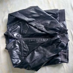 women's Black Faux Leather Bomber Jacket
