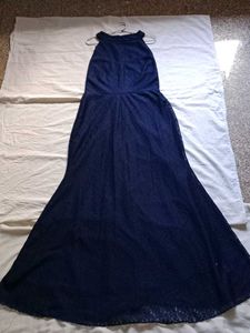 Elegant Navy Lace Halter Dress