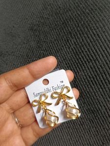 Cute Bow Pearl Dangle Earrings