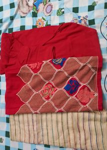 ❤️Red And Lining Cream Dupatta Suit❤️
