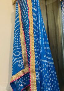 Vibrant Blue Bandhani Dupatta with Gold Trim