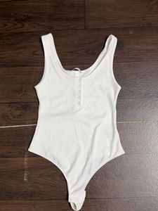 Classic White Ribbed Henley Bodysuit