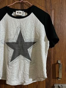 Grey Star Print Raglan T-Shirt