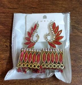 Elegant Red &amp; Gold Jhumka Earrings