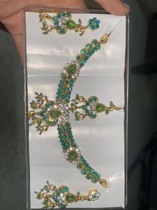 Turquoise Stone Necklace Set With Earrings And Maa