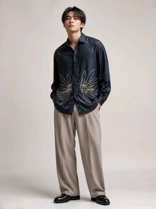 Men's Navy Printed Long Sleeve Shirt