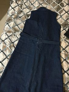 Sleeveless Denim Button-Up Dress with Belt