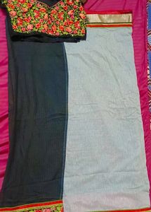 Black And White Designer Blouse Saree