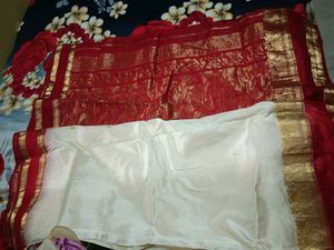White saree with red border