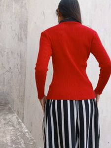 Red Ribbed Fitted Y2k Bella Hadid Top