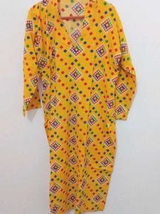 Vibrant Yellow Geometric Print Kurti