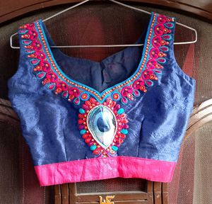 Readymade Net Embroidered Saree with 2 Blouses