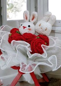 Handmade Crochet Bunny and Roses Bouquet