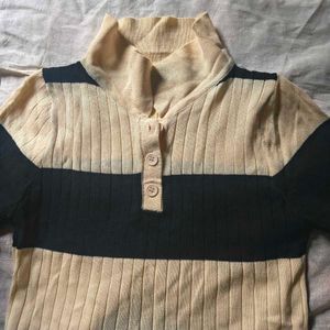 Striped Ribbed Turtleneck Top