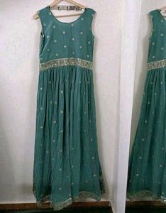 Beautiful Teal Embroidered Gown with Dupatta