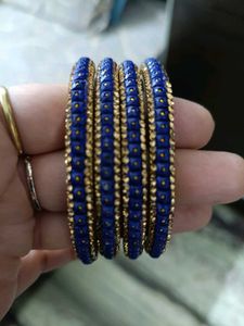 Elegant Blue &amp; Gold Bangles Set