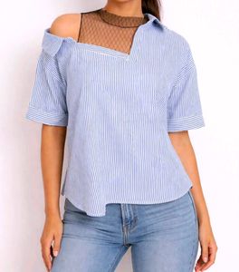 Chic Blue Striped Mesh Top