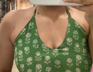 Green Floral Print Halter Top