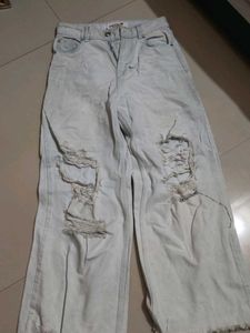 Light Wash Ripped Wide Leg Jeans
