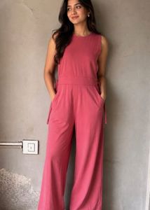 Chic Pink Sleeveless Wide-Leg Jumpsuit