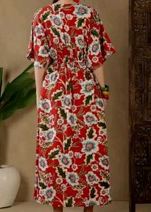 V-Neck Floral Print Midi Dress