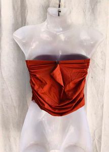 Orange Ruched Strapless Tube Top